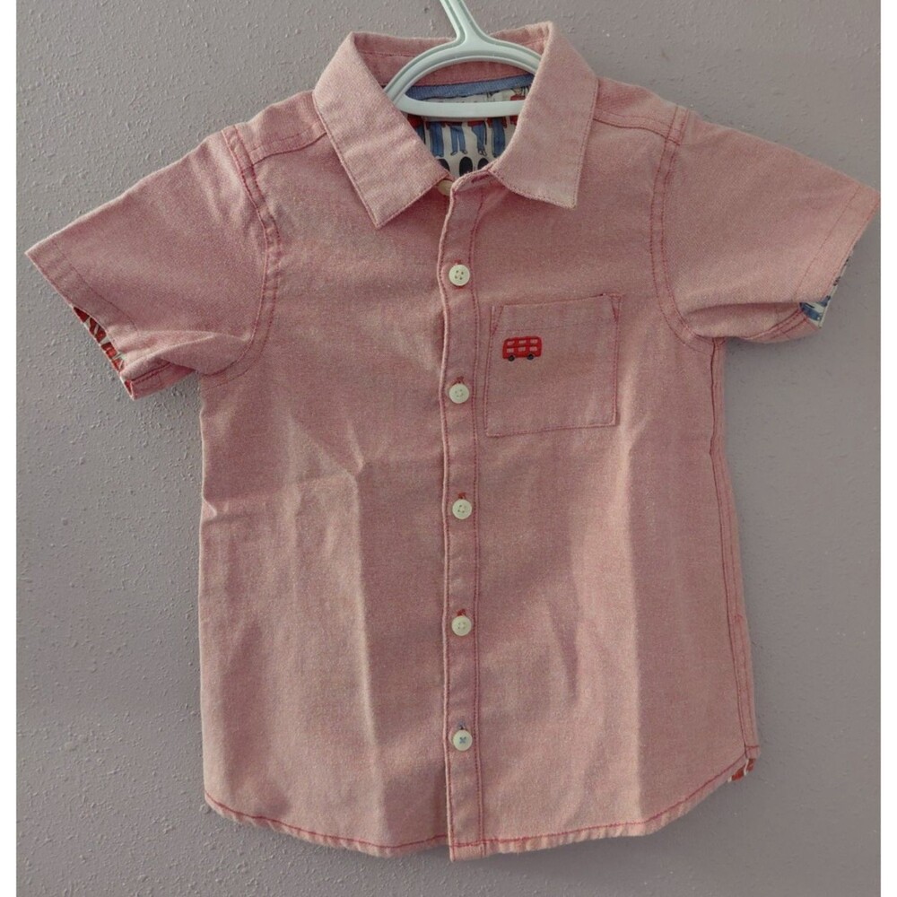 Cath Kids 4-5Y Button Down Shirt Red/British Soldiers London Guards Print Trim